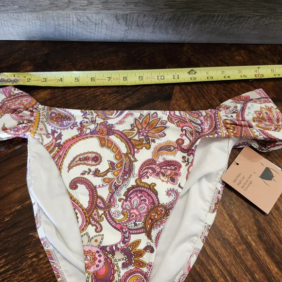 Paisley Bandeau Bikini Set XL NWT Boho Pink Orange Removable Strap High Cut - Picture 3 of 11